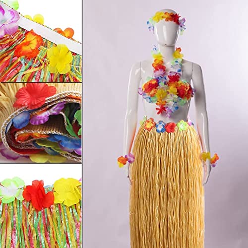 Louenth Hula Dancer Disfraz,Hula Juego de Falda de Hierba, Incluye Pulsera Diadema Collar de Flores Hierba Clip de Pelo Hibisco,Hula Juego de Falda de Hierba