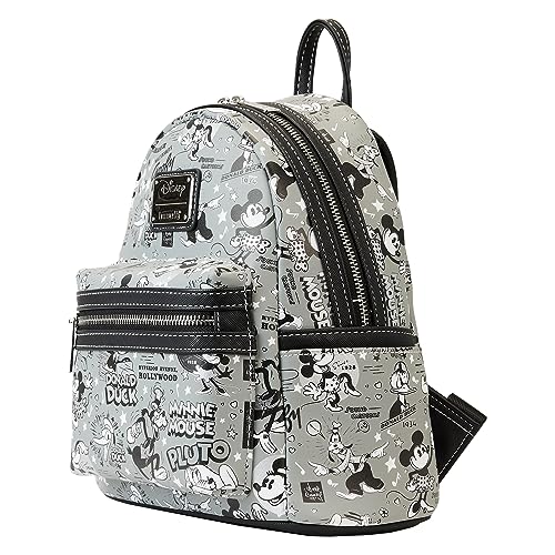 Loungefly Walt Disney 100th Black & White Mickey & Friends Mini Backpack, Mickey Mouse, Exclusiva Amazon, Bolso Coleccionable, Idea de Regalo, Mercancia Oficial, para Chicos, Chicas