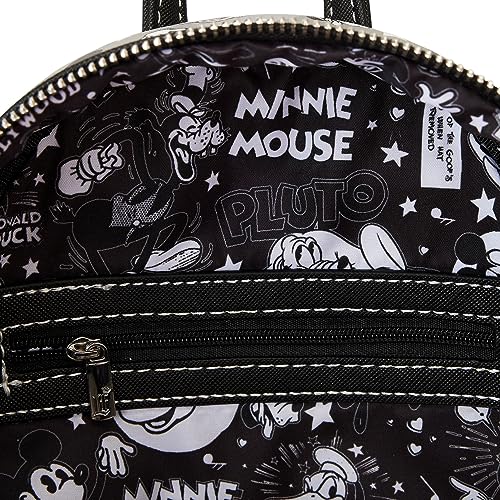 Loungefly Walt Disney 100th Black & White Mickey & Friends Mini Backpack, Mickey Mouse, Exclusiva Amazon, Bolso Coleccionable, Idea de Regalo, Mercancia Oficial, para Chicos, Chicas