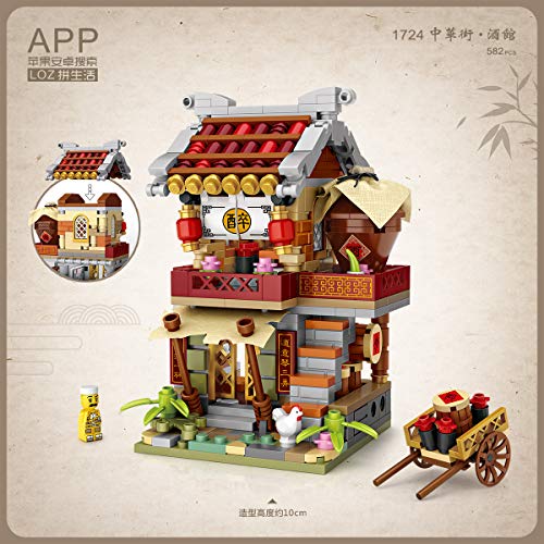 LOZ Building Blocks Educational Toy Tradicional Chino Market Store Architecture Model Pub with Trolley Houses Model Building