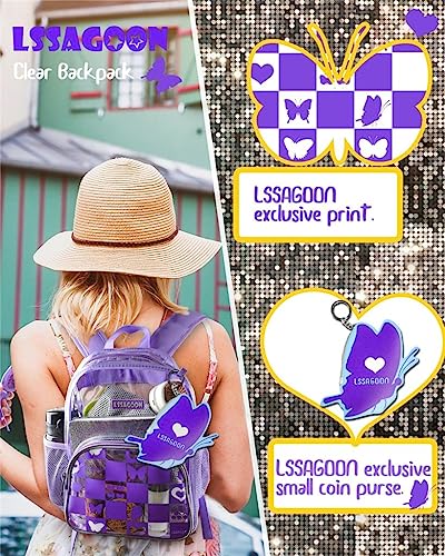 LSSAGOON Mochila Transparente para Niña Niño Adolescente Mujer, Mochilas Escolar Impermeable con Monedero, Backpack Casual para Concierto Deporte Escuela de Viajes