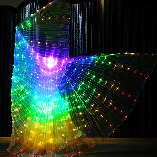 Ltwqv ala de Baile con Luz LED 4.7 x 9.8 Pies Alas Iluminadas Alas de Mariposa Coloridas con Palo Telescópico Alas de Danza del Vientre LED Rendimiento Resplandor en la Oscuridad Alas de(Multicolor)