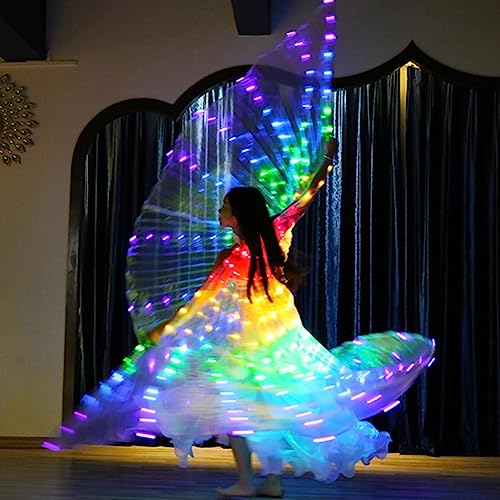 Ltwqv ala de Baile con Luz LED 4.7 x 9.8 Pies Alas Iluminadas Alas de Mariposa Coloridas con Palo Telescópico Alas de Danza del Vientre LED Rendimiento Resplandor en la Oscuridad Alas de(Multicolor)