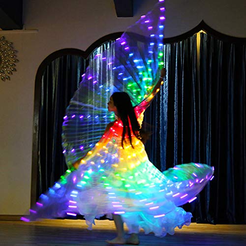 Ltwqv ala de Baile con Luz LED 4.7 x 9.8 Pies Alas Iluminadas Alas de Mariposa Coloridas con Palo Telescópico Alas de Danza del Vientre LED Rendimiento Resplandor en la Oscuridad Alas de(Multicolor)