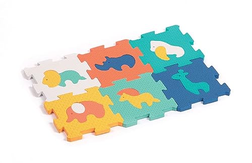 LUDI - Baby Lalles - Alfombra de Suelo educativa pequeña - Puzzle 2D y 3D, diseño Animal, 6 pequeñas losas de Espuma, 10 Elementos empotrables - A Partir de 10 Meses