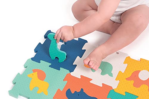 LUDI - Baby Lalles - Alfombra de Suelo educativa pequeña - Puzzle 2D y 3D, diseño Animal, 6 pequeñas losas de Espuma, 10 Elementos empotrables - A Partir de 10 Meses