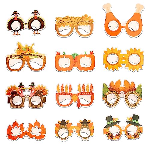 LUTER 12 Pares Gafas de Pavo de Acción de Gracias, Papel Gafas de Pavo Gafas de Día de Acción de Gracias para el Día de Acción de Gracias Navidad Cumpleaños Carnaval Suministros para Fiestas