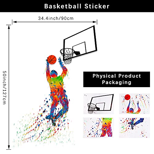 LZYMSZ Calcomanías de pared de Baloncesto, 35.4×50'' Jugador de Baloncesto Dunk Sticker, Jugar al Baloncesto Inspirador Autoadhesivo de la Etiqueta de la pared para la Decoración de la Sala(B)