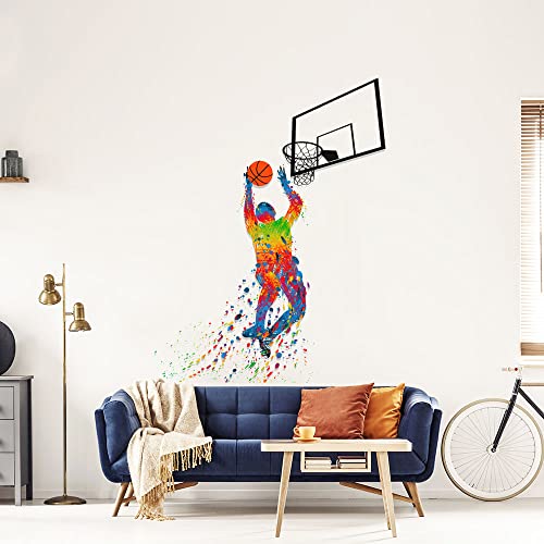 LZYMSZ Calcomanías de pared de Baloncesto, 35.4×50'' Jugador de Baloncesto Dunk Sticker, Jugar al Baloncesto Inspirador Autoadhesivo de la Etiqueta de la pared para la Decoración de la Sala(B)