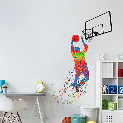 LZYMSZ Calcomanías de pared de Baloncesto, 35.4×50'' Jugador de Baloncesto Dunk Sticker, Jugar al Baloncesto Inspirador Autoadhesivo de la Etiqueta de la pared para la Decoración de la Sala(B)