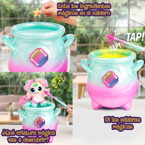 Magic Mixies - Caldero Mágico Rainbow Juguete Interactivo de Magia, con caldero de pócimas, Luces Efectos y Sonidos, muñeco con Muchos Accesorios como una Varita