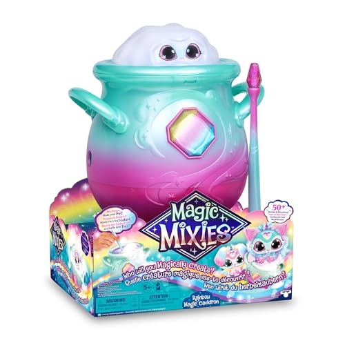 Magic Mixies - Caldero Mágico Rainbow Juguete Interactivo de Magia, con caldero de pócimas, Luces Efectos y Sonidos, muñeco con Muchos Accesorios como una Varita