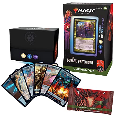 Magic The Gathering Deck Commander Guerra Fratricida con Marco Retro – Alianza de Hierro de Urza (Blanco-Azul-Negro) + Refuerzo coleccionista Muestra