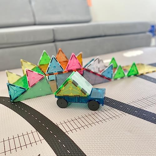 Magna-Tiles Juego de 50 Piezas Grand Prix con Diferentes Bloques de construcción magnéticos 3D en Colores Mate y 2 chasis, fomenta el Aprendizaje lúdico