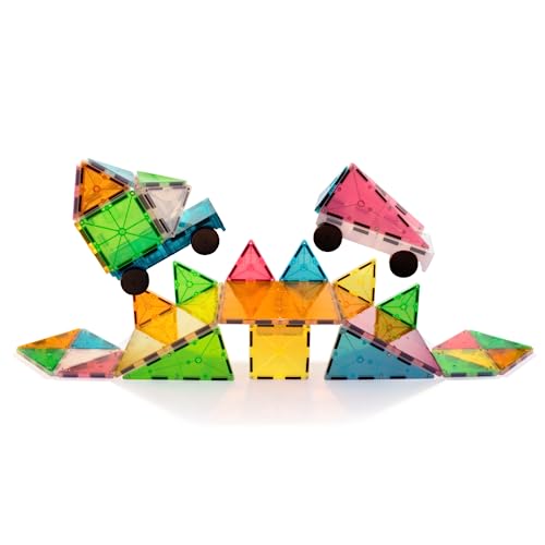 Magna-Tiles Juego de 50 Piezas Grand Prix con Diferentes Bloques de construcción magnéticos 3D en Colores Mate y 2 chasis, fomenta el Aprendizaje lúdico