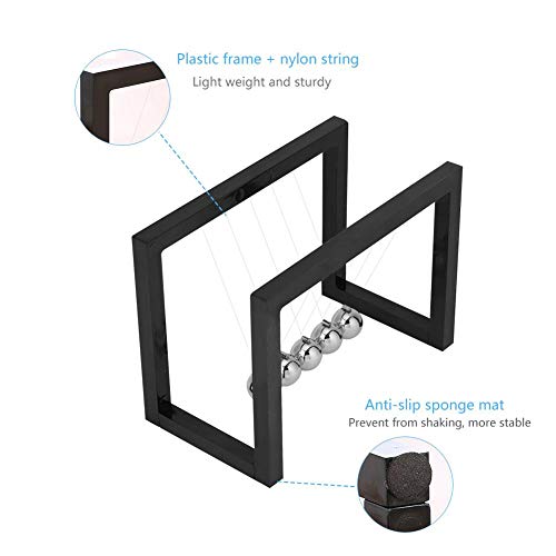 MAGT Pendulo De Newton, Pendulo de Newton Bola de Equilibrio, Juguete de Escritorio de Bola de péndulo de Ciencia física de Metal decoración de Oficina en casa(Negro)