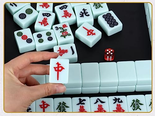 Mahjong 144 Azulejos Numerados Melamina Tradicional Chino Majiang Con 2 Dados, Tapete, Caja De Transporte Juegos De Mesa Juegos De Azulejos Juegos Completos De Ma Jong for Viajes Fiesta Juego Familiar