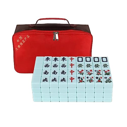 Mahjong 144 Azulejos Numerados Melamina Tradicional Chino Majiang Con 2 Dados, Tapete, Caja De Transporte Juegos De Mesa Juegos De Azulejos Juegos Completos De Ma Jong for Viajes Fiesta Juego Familiar