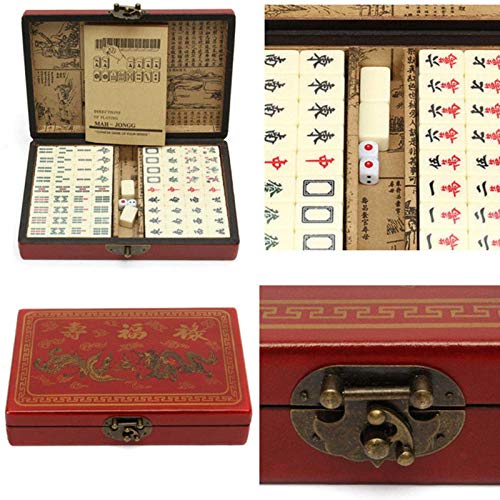 Mahjong portátil, 144 Azulejos Mah-Jong Set, Vintage Mahjong Cuero Carring Caso