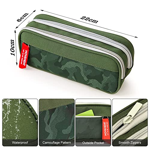 Maomaoyu Estuche de gran capacidad para niños y niñas, con triple bolsillo con cremallera, ligero, resistente al agua, color camuflaje verde