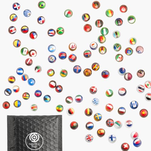 MARBLEFLAGS 30 Canicas Premium | Colección de Canicas con Banderas de Paises | 30 Banderas Aleatorias | 3 Paquetes con 10 Canicas en Cada Paquete | Small World Collection