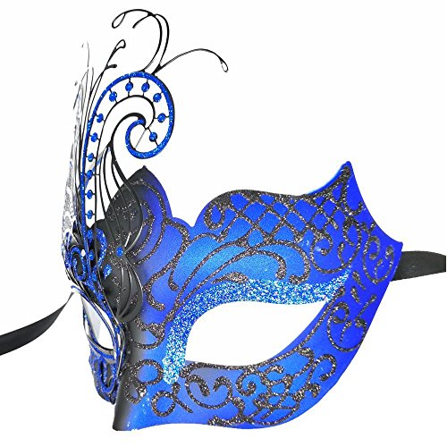 Máscara veneciana de metal con diamantes de imitación de mariposa azul/negra para mascarada/fiesta de Mardi Gras/baile de disfraces sexy/boda