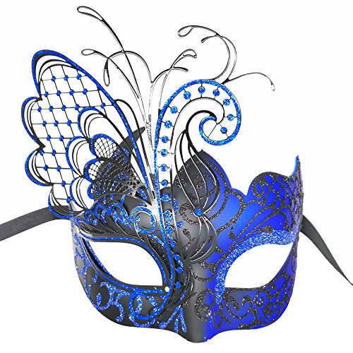 Máscara veneciana de metal con diamantes de imitación de mariposa azul/negra para mascarada/fiesta de Mardi Gras/baile de disfraces sexy/boda