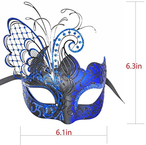 Máscara veneciana de metal con diamantes de imitación de mariposa azul/negra para mascarada/fiesta de Mardi Gras/baile de disfraces sexy/boda