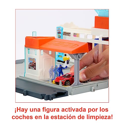 Matchbox Action Drivers Lavadero de coches Set de juego con pistas para coches de juguete con luces y sonidos, +3 años (Mattel HNJ54)