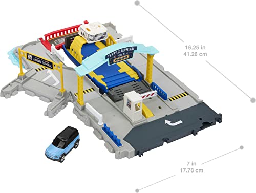 Matchbox Action Drivers Puerto marítimo y ferry Set de juego con pistas para coches de juguete, incluye 1 vehículo, +3 años (Mattel HMH29)