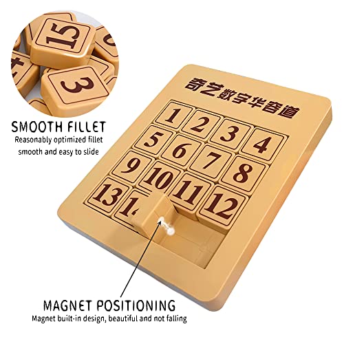 Math Puzzle Juguete de Madera, XiXiRan Juguete Digital Huarong de Madera, Juguetes Número Huarong, Rompecabezas Digital Huarong Road, Juego de Rompecabezas con Número Deslizante (4 x 4)