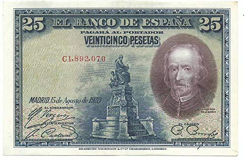 MATIDIA ESPAÑA 1928 Billete Original DE 25 PESETAS CALDERÓN DE LA Barca