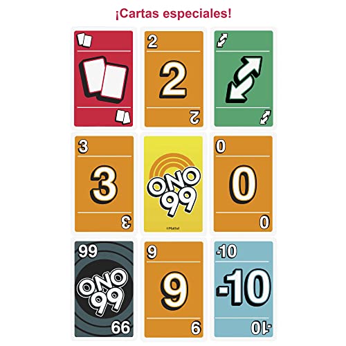 Mattel Games Juego de cartas ONO 99 para un grupo de 2 a 10 jugadores, a partir de 7 años