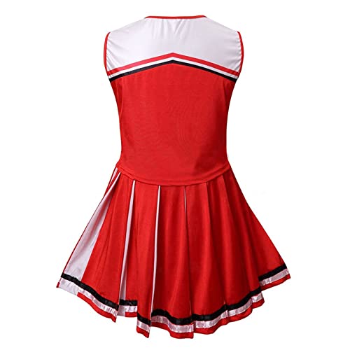 maxToonrain Disfraz de animadora para mujer, Halloween, con pompones, de escuela secundaria, 2 piezas, uniforme de animadora (rojo clásico, XL)