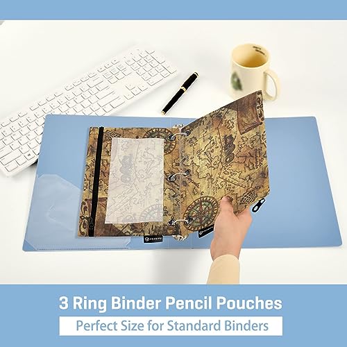 MCHIVER Estuche para lápices dibujado a mano con diseño de mapa pirata antiguo para carpetas de 3 anillos con cremalleras, bolsillos transparentes para carpeta, bolsas para lápices para organizar