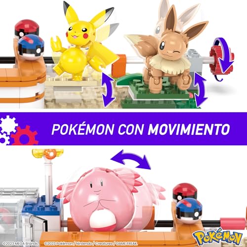 MEGA Construx Pokémon Centro Pokemon en el bosque +600 bloques de construcción con 4 personajes, juguete +8 años (Mattel HNT93)