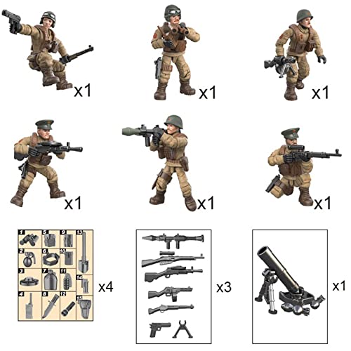 MEIEST 6 minifiguras de acción de la Segunda Guerra Mundial, bloques de construcción del ejército, juguetes con múltiples armas militares, accesorios para fiestas, regalos para invitados (ejército