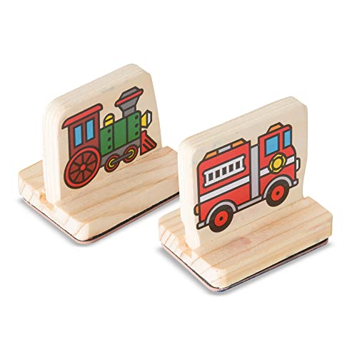 Melissa & Doug Juego de sellos de madera Vehículos, 8 sellos y dos almohadillas de tinta, Juguete creativo de madera, Actividades creativas, Regalo para niños y niñas de 3 4 5 6 7 Años