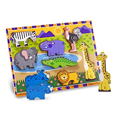 Melissa & Doug Puzzle de madera con piezas grandes, Animales de safari, Rompecabezas de madera, Tablero de Madera Resistente, Juguete educativo, Regalo para niños y niñas de 2 3 4 años