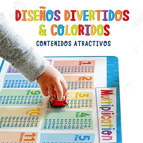 merka Manteles Individuales educativos, Juego de sumas, restas, multiplicaciones y divisiones, plástico de Silicona para el Comedor, Preescolar y Primaria Edades 4-5, 5-9 Matemáticas 17 x 11