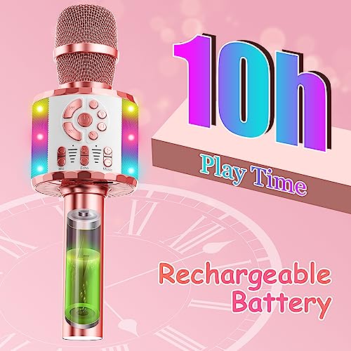 Micrófono Karaoke Bluetooth, Microfono Inalámbrico Karaoke Niña Portátil con Luces LED Regalo Juguetes para Niños Canta Partido Musica, Compatible con Android, iOS, PC