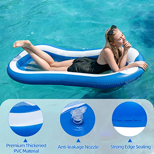 MiiDD Hamaca Flotante Piscina,Colchoneta Piscina Adultos,Hinchable Colchón Tumbona Inflable del Agua,Inflable Flotador con Eposacabezas y Red(Rayas)