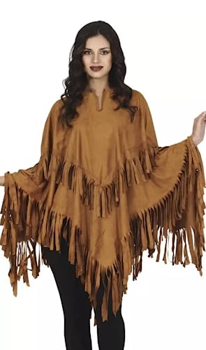 MIMIKRY Poncho de ante con flecos, color marrón, unisex, para indio hippie, vaquero, vaquera, gaucho