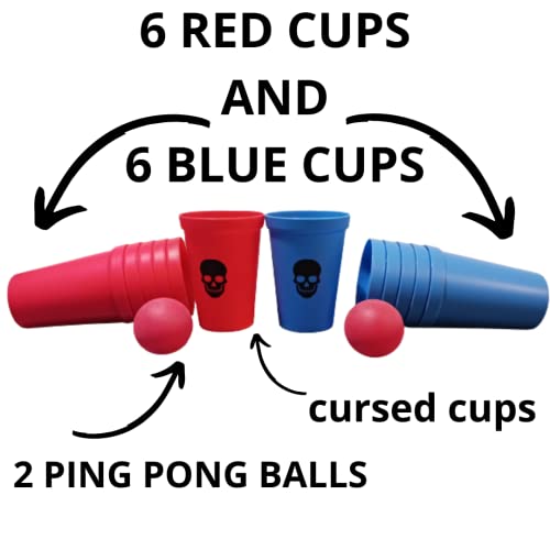 Mini Beer Pong maldito con desafíos, vasos incombustibles, juego de fiesta, juego de alcohol beer pong con 12 vasos y 2 pelotas de ping pong, juego para beber para aperitivo