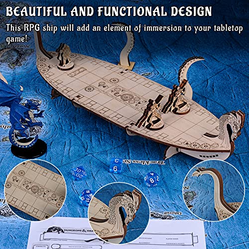 Miniatures Viking Longship madera cortada con láser de 1 pulgada, cuadrícula cuadrada para buques D&D, mazmorras y dragones, Pathfinder u otros RPG de mesa