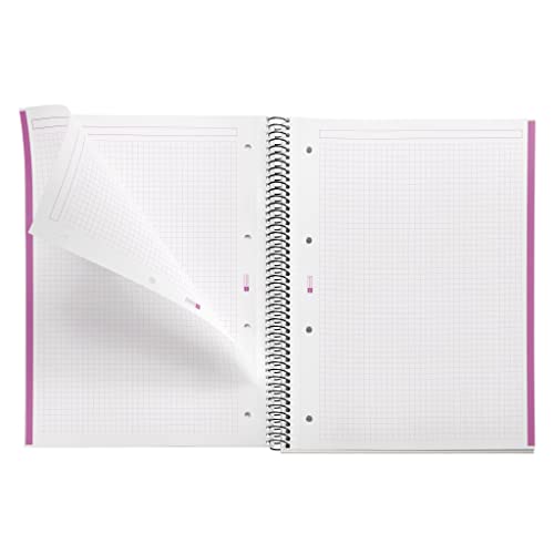 Miquelrius - Cuaderno Notebook The Original, Tamaño A4, 80 Hojas de 70 g/m² y 1 Franja de Color, Rayado Cuadrícula 5 mm, 4 Taladros, Cubierta de Polipropileno, Color Negro/Fucsia