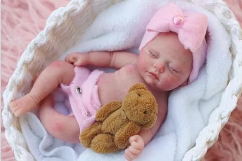 Mire & Mire Muñecas de bebé Reborn en miniatura de 7 pulgadas, cuerpo completo, piel suave, mini muñecas realistas de bebé recién nacido, muñeca de bebé pequeña de la vida real con accesorios de