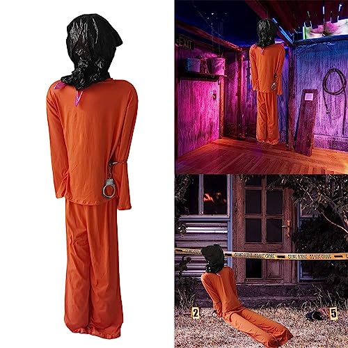 MISUVRSE Cuerpo aterrador de prisionero muerto para casa fantasma con guión de asesinato, juego de accesorios para el cuerpo al aire libre para asesinato, accesorios de juego misterioso para Halloween