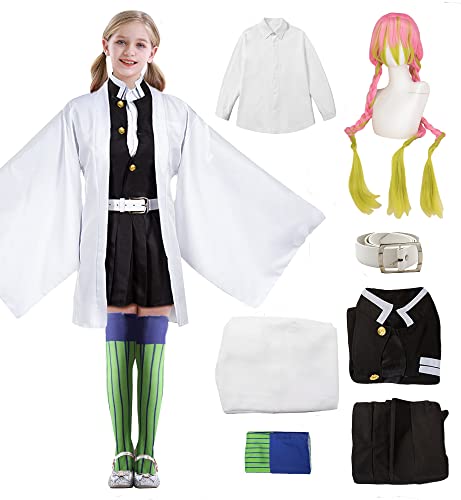 Mitsuri Kanroji Disfraz Niños Cosplay Costume Mitsuri Kanroji Kimono con Peluca Mitsuri Disfraces Uniforme para Halloween Carnaval Navidad Fiesta