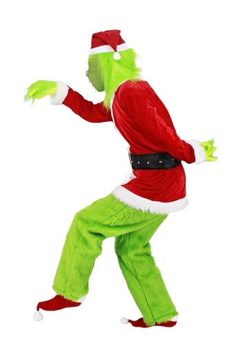 Miulruma Disfraz de monstruo verde para hombre, traje de Santa Claus, disfraz de Navidad para hombres, peludo, verde, monstruo grande para Halloween, carnaval, vacaciones, cosplay, adultos A037XL